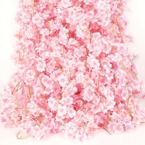 Augshy Kirschblüten Girlande, 6 Stück Blumengirlande Künstlich Kirschblüten Deko 180cm Rosa Blumengirlande Girlande Frühling für Hochzeit Party Raum Garten Deko