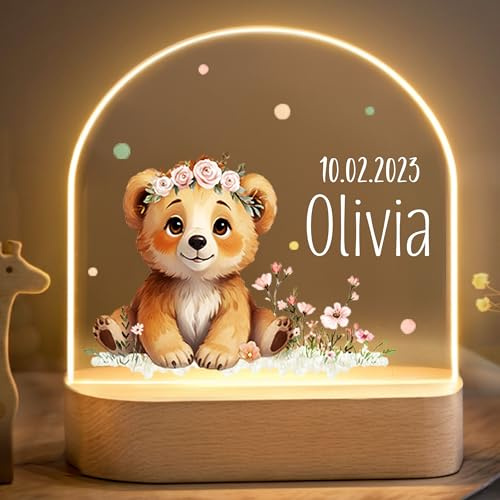Little Deco Personalisiertes Nachtlicht für Babys - Bärenbaby | Nachtlampe mit Namen - Geschenk zur Geburt Mädchen - Personalisiertes Babygeschenk Geschenk zur Taufe - Kinderzimmer Deko
