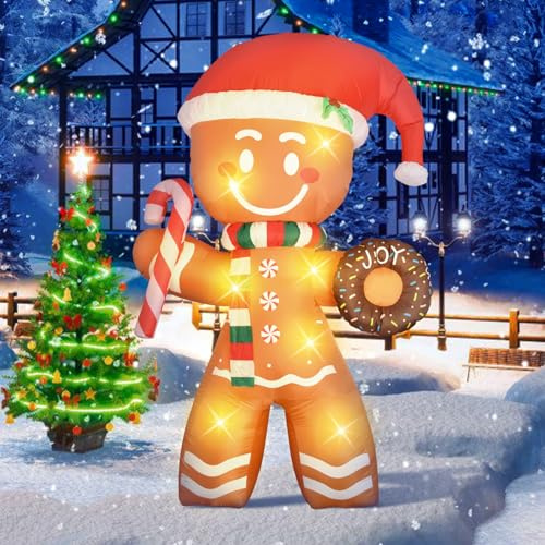 12FT/3.66M Aufblasbare Weihnachtsdeko - Lebkuchenmann Deko Aufblasbare Weihnachtsdekoration mit LED Beleuchtet - XXL Weihnachtsdeko IP44 Wetterfest für Weihnachtsfeier Außen Garden Rasen Hof