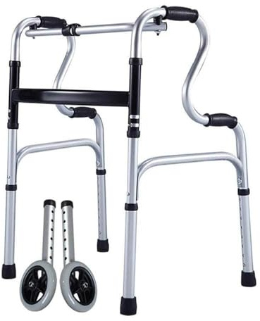 Klappbarer Gehwagen mit Rädern, Aufstehhilfe, tragbar, leicht, Aluminiumlegierung, verstellbar, multifunktional(Stainless Steel)