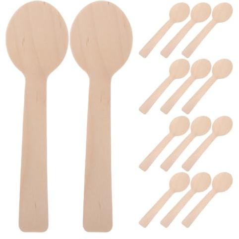 CONGARTENO Lot de 100 Mini Cuillères en Bois de Bouleau 10 CM – Petites Cuillères à Café pour Condiments Miel Sel et Épices – Couverts en Bois Naturels pour Glaces Confitures et Pots –