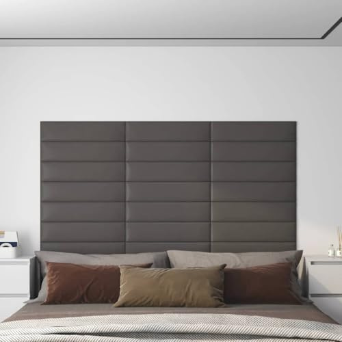 Zimmer Deko Wandverkleidung,Wandpaneele 12 Stk. Grau 60x15 cm Kunstleder 1,08 m²,Wandpaneel für Küche,Badezimmer,Balkon,Schlafzimmer,Wohnzimmer