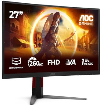 AOC Gaming Moniteur Incurvé, C27G4Z2 27 Pouce 260Hz, Fast VA Dalle, 0.3ms MPRT, HDR10, FreeSync Premium, Ajustable en Hauteur (1920x1080 HDMI 2X 2.0 DP 1x 1.4) Noir