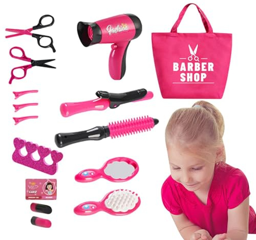 Juego de peluquería para niños, Juego de peluquería | un secador de Pelo de Juguetes para niñas, Bonito Juego de Juguetes de salón de cumpleaños, Maquillaje Colorido-S