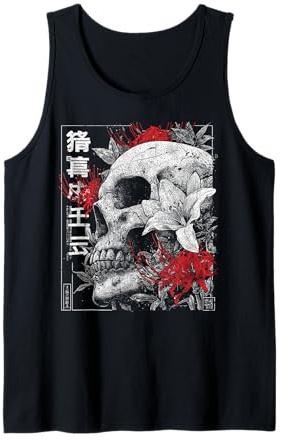 Rosso Ragno Giglio Fiore Cranio Scheletro Anime Giapponese Canotta