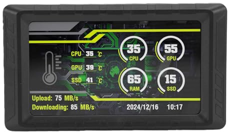 Bewinner 5-Zoll-Sekundärbildschirm FHD 854 X 480 LCD-Display, USB C- und 9-Pin-Anschluss, Anpassbares Layout für CPU-GPU-Temperatur und Speicherüberwachung (Black)