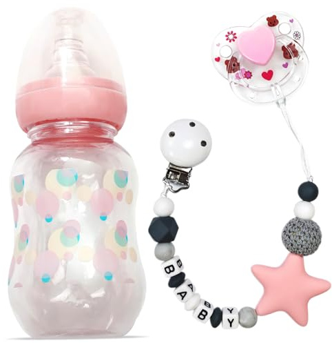 3Pcs Baby Doll Accessories Set, Includes Baby Doll Bottles, Magnetic Pacifier and Pacifier Chain Toy Set Feeding for Accessories
