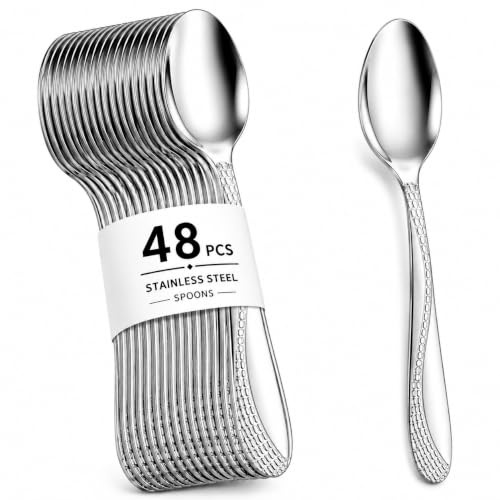 48 Pack Stainless Steel Teaspoons 11cm Compact Mini Tea Coffee Spoons Set Mirror Polished Durable Kitchen Cutlery for Home Use