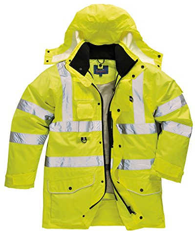 Portwest S427 Hoch Atmungsaktive 7-in-1 Warnschutzjacke Gefütterte Taschen | Gelb, 4XL, EN ISO 20471 Klasse 3, EN 342, 300D Oxford Verkehr, Abnehmbare Ärmel, Stehkragen, Wasserdicht, Reflektierend