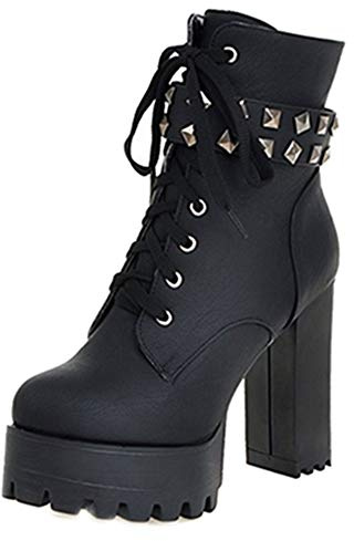 Smilice Damen Plateau Stiefeletten mit hohem Blockabsatz und Niete