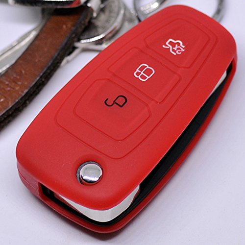 Soft Case Schutz Hülle Auto Schlüssel für Ford Mondeo Focus S-Max Fiesta Transit Remote Klappschlüssel/Farbe: Rot