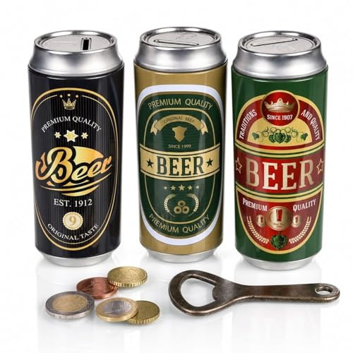 MC-Trend 3er Set Metall-Spardose in Form Einer Bierdose Geld Geschenk-Idee originell Beer Büchse Geburtstag Vatertag Deko-Idee