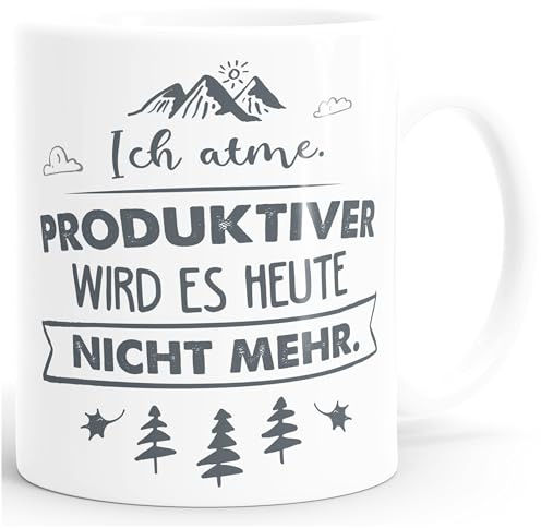 MoonWorks® Kaffee-Tasse Ich atme Produktiver wird es heute nicht mehr Spruch lustig Bürotasse witzige Kaffeebecher Weiss Keramik-Tasse