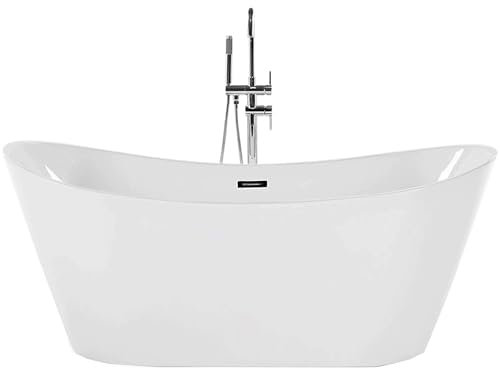 Stilvolle Acryl Badewanne oval freistehend weiß mit Überlauf 150 x 75 cm Antiqua