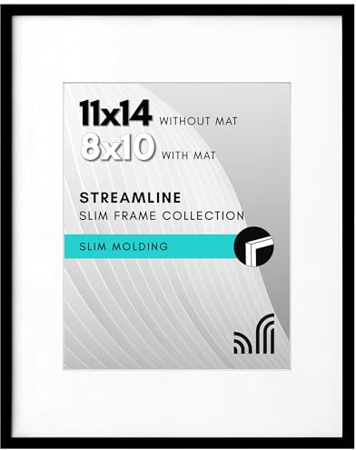 Americanflat Portarretratos de 11 x 14 pulgadas con vidrio inastillable, úsalo como marco de 8 x 10 pulgadas con paspartú o marco de 11 x 14 pulgadas sin paspartú, colección Streamline, marco de fotos