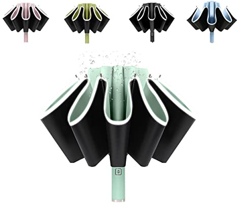 BAODINI Inverted UV Protection Umbrella for Rain and Sun Medium Size 46 inch arc Canopy UPF 50+ Rverse Compact Umbrella Auto Open Close for Travel