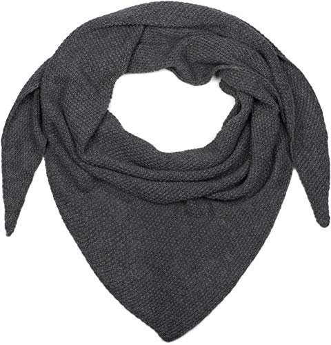 styleBREAKER Damen Strick Dreieckstuch | Weiches Schultertuch mit Reiskorn Muster | Unifarbenes Dreiecktuch aus Wolle Mix | Made in Italy | 190 x 72 cm, Farbe:Dunkelgrau