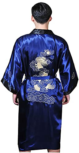 GFM Kinesisk herr eller unisex drake design morgonrock eller kimono, .Navy-Medium, en storlek
