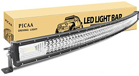 PICAA Led Arbeitsscheinwerfer Bar, 52 Zoll 130CM 675W Gewolbt Lichtbalken | 12V 24V,Wasserdicht,7D DREI Reihen, Zusatzscheinwerfer Light Bar,Lichtleiste, für SUV Offroad ATV UTV Traktor 4x4 Auto,6000K