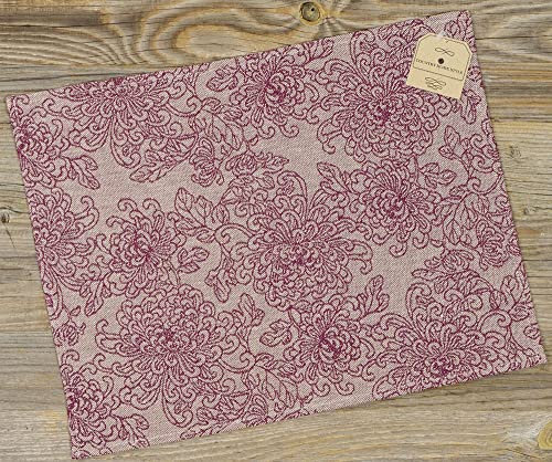 matches21 Tischset Platzset Cleo Blüten Ranken Paisley gewebt beige violett 47x35 cm Landhaus Baumwolle 1 STK