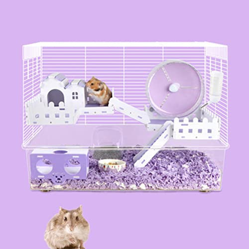 xixi-home Hamsterkäfig für Kleintiere, Rattenkäfig, Meerschweinchen-Lebensraum, Haustier-Spielhaus-Set mit allen Wohnaccessoires, Spielzeug, 2 Etagen, transparent, leicht zu reinigen (lila)