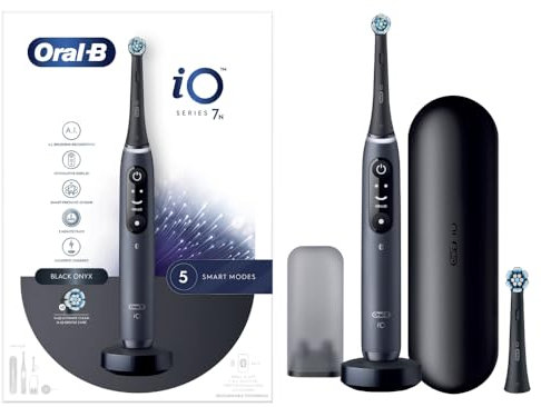Oral-B iO7N Cepillo de Dientes Eléctrico con Mango Recargable,Tecnología Magnética iO,2 Cabezales de Recambio,Pantalla Interactiva Blanco/Negro,Cargador y Funda de Viaje - Negro