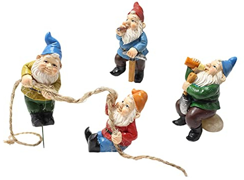 Garden Gnomes Set, 4 Pieces Miniature Fairy Garden Gnomes Decoration, Climbing Rope Gnomes Garden Decoration Statue for Garden Yard Outdoor Home Decoration