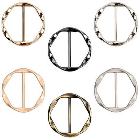 6 Stücke Seidenschal Ringclip T-Shirt Krawattenklammern Gold Silber Metall Kreisclip Schnalle Legierung Schals Verschluss Taillenschnallen T-Shirt Runde Kleidung Ecke Geknotet Knopf Clip