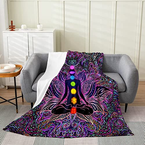 Kuscheldecke 150x200 Yoga-Thema, Flanell Fleecedecke 3D Muster Weiche und Warme Decke, als Sofadecke Wohndecke Tagesdecke Wolldecken, für Kinder Erwachsene