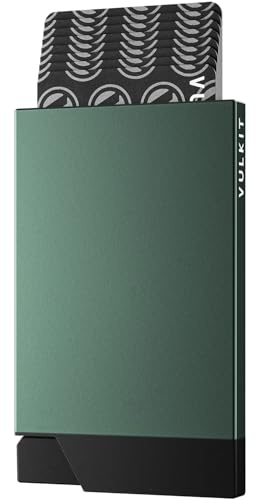 VULKIT Kartenetui Herren Metall Pop Up Kreditkartenetui Damen RFID Blocker Kartenhülle Slim Geldbörse Herren für 5-8 Karten, Mitternacht Grün