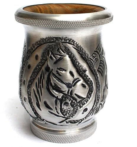 Palo Santo Mate Tee Becher aus Metall geschmiedet | Handgefertigt mate-tee tasse Palo Santo vollständig mit graviertem Metall verkleidet mate Tee Mug, Braun