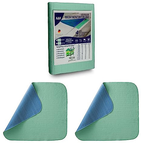 A&F Inkontinenzauflage 60x60 (2er Pack)-4 Schichten-Bis 26280ml/m² Saugkraft-Krankenunterlage waschbar-Inkontinenzunterlage waschbar-Matratzenauflage für Babybett und Kinderbett