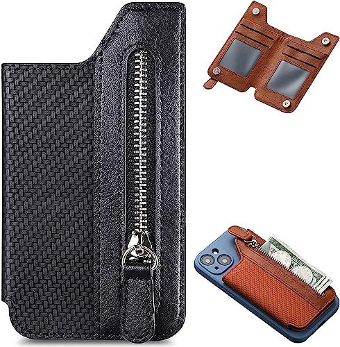 2023 Nuovo Portacarte da cellulare, per carte d'identità, carte di credito,tasca per cellulare,compatibile con la maggior parte degli smartphone, Portacarte Magnetico in Pelle PU,staffa flip (Nero)