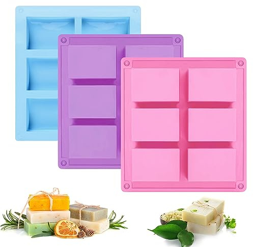 3 Pezzi Stampi per Sapone in Silicone, 6 Cavità 8 X 5,5 cm Rettangolare, per Saponette DIY e Ghiaccio
