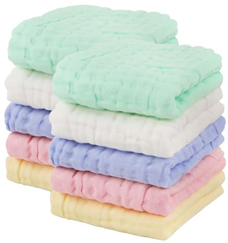 AIDEA Baby-Waschlappen und Spucktücher, saugfähige Baumwoll-Musselin-Handtücher, groß, weich, atmungsaktiv, Neugeborenen-Essentials für Jungen und Mädchen, Neugeborene, 10 Stück, 25,4 x 25,4 cm