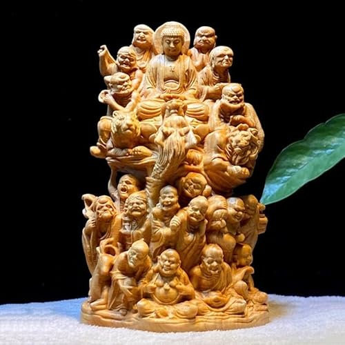 EVANEM Heimdekoration, Holz-Buddha-Statue, Skulptur, 18 Arhat-Holz geschnitzter chinesischer Buddha, Wohnzimmer-Figuren, dekorative Wohnornamente