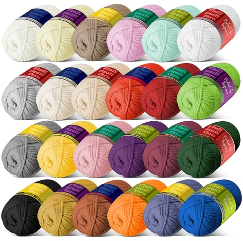 Yarn for Crocheting - Soft, Beginner, Easy-to-See Stitches, 24 x 50g - 2400 Yards, Cotton-Nylon Blend, T-shirt Yarn, Worsted Weight