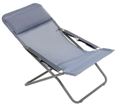 LAFUMA MOBILIER - Faltbare Mehrpositionen-Sonnenliege TRANSABED - Widerstandsfähiges Batyline-Gewebe - Sonnenliege für Terrasse, Pool und Garten -3 Positionen, Höchster Komfort, Frankreich -Blau Ozean