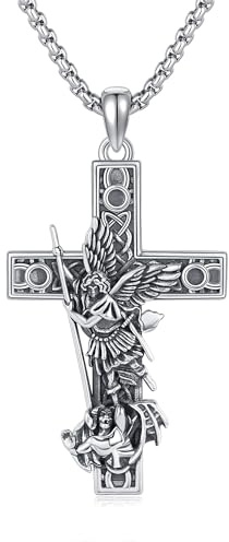 POPLYKE Kreuz Kette 925 Sterling Silber Jesus Kruzifix Kette Christian Halskette Männer St Michael St Benedikt St George kette Amulet Medal Schmuck 18-22