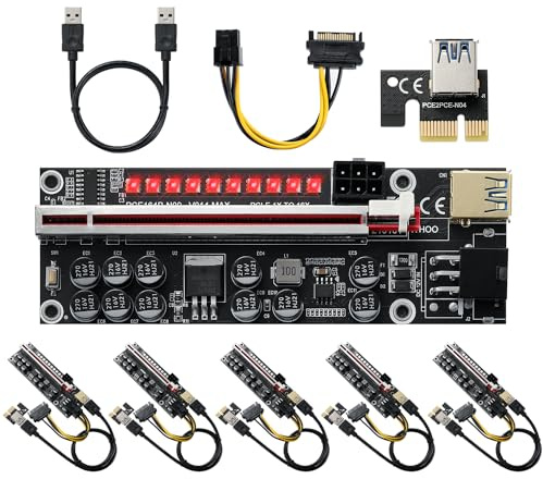 YBBOTT V014-MAX PCIE Riser Express Kabel 1X auf 16X (6Pin) GPU Riser Karte mit 11 Feststoffkondensatoren für Bitcoin Litecoin Ethereum Mining Rigs.(6Stück)