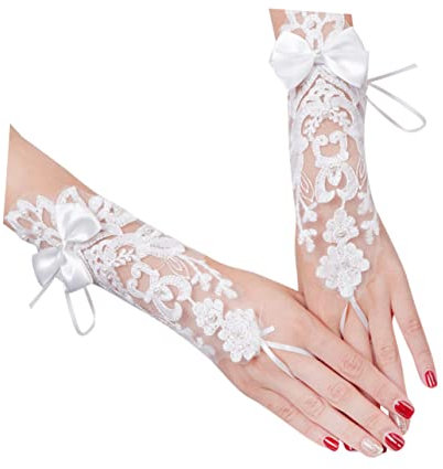 Holibanna Hochzeitsspitzenhandschuhe Mit Schleife Dehnbar Und Leicht Anzuziehen Für Brautschmuck Und Besondere Anlässe Elegantes Design Mit Filigraner Verarbeitung
