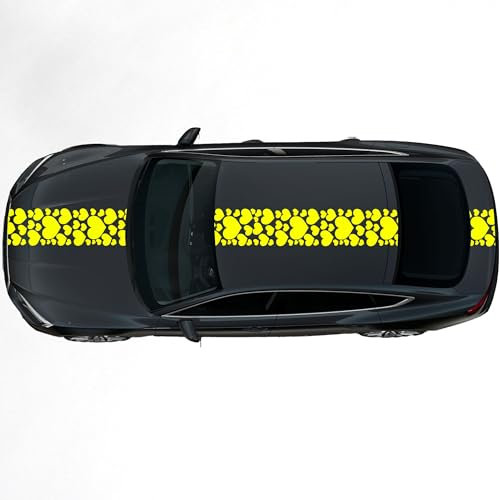 Kiwistar - Autoaufkleber Rallye Streifen - 30 x 400 cm Herzen Liebe - Neongelb glänzend - selbstklebend - Viperstreifen für Auto, Motorhaube, Karosserie - Tuning Aufkleber Racing Deko