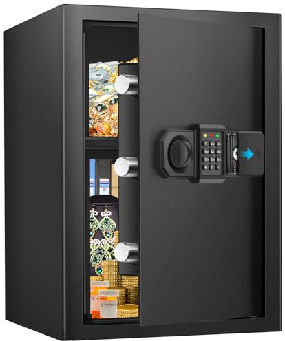 65L Großer Safe Tresor für Zuhause, Feuerfester Tresor mit Schlüssel, Abnehmbares Regal und Stummschaltfunktion, Anti-Theft Tresore für Geld, Dokument, Medizin and Wertgegenstände