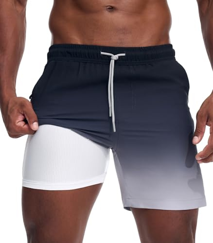 Danfiki Bañador Hombre Shorts de Baño Shorts de Playa Short de Verano 2 en 1 con Forro de Compresión y Malla Secado Rápido para Vacaciones