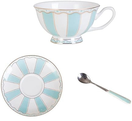 EPOTRDCV Ensemble de soucoupes à café avec cuillère, Ensemble de Tasses à café Vintage, Ensemble de Tasses à thé Blanc et Bleu avec Bordure dorée et boîte-Cadeau pour Le thé