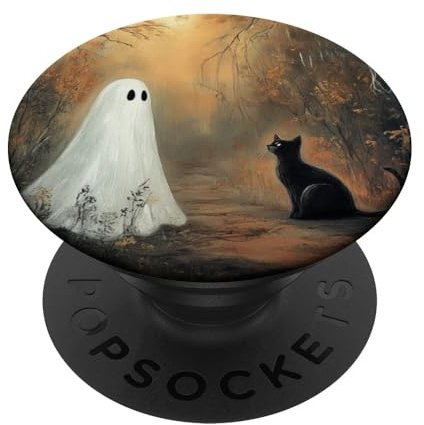 Geist mit Katze Gruseliger Herbst Wald Vintage PopSockets Klebender PopGrip