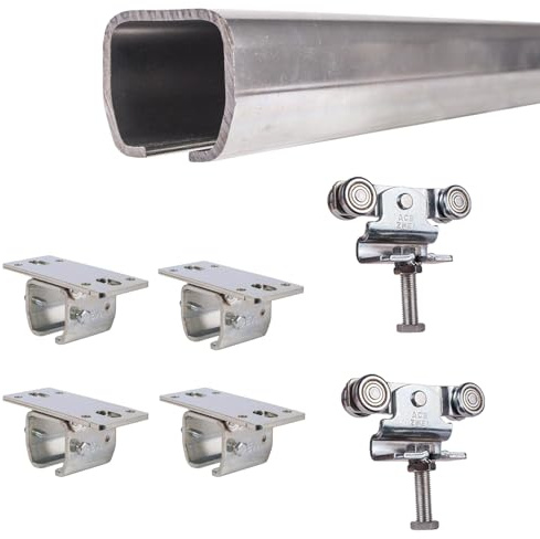 ATTAS MEA Kit complet de ferrures pour porte coulissante et portail de grange – Type 0, jusqu'à 90 kg| 2-4-6 m |Rail en C extérieur | Montage au plafond | Rail de guidage et chariot roulant