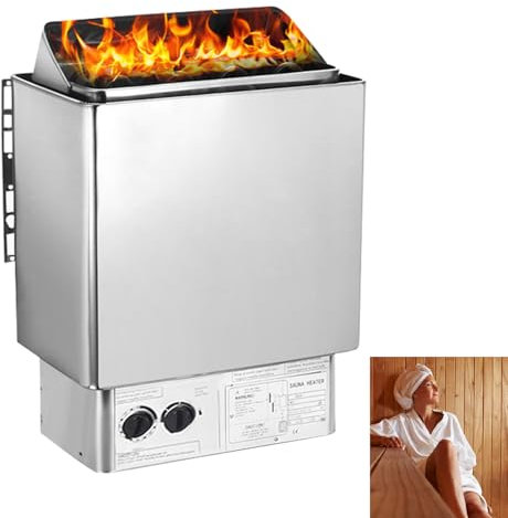 6 KW Electric Sauna Heater Stainless Steel Sauna Heating Stove with Internal Controller, 220 V Wet and Dry Bath Sauna Box Sauna Room Equipment for Home Hotel Spa Shower Steam Room