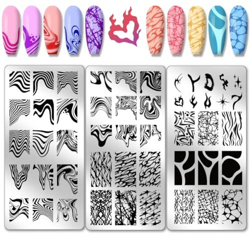 PH PandaHall 3pcs Modèles de Nail Art à Texture de Ligne 55 motif de Plaque D'Estampage pour Ongles Motif de Vague Pochoirs pour Nail Art Plaques D'Image pour Ongles Impression de Conception D'Ongles