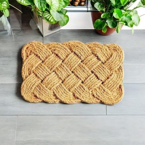 Pro Home Door Mat 40x60cm – Knotted Coir Door Mats with Handwoven Coconut Fibers – Heavy Duty Door Mats Outdoor with Anti-Slip Base for Patios, Gardens and Wet Weather Use (Pack of 1)